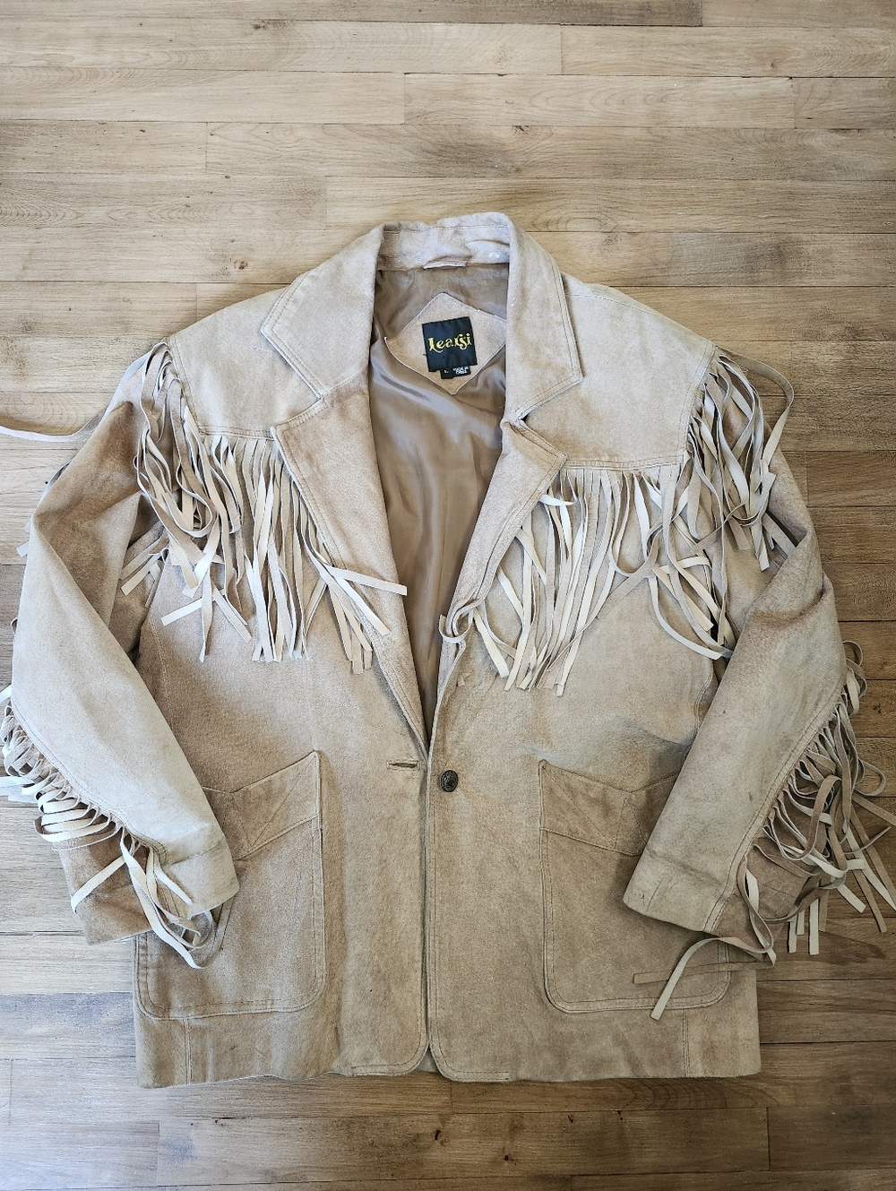 Beige Suede Fringe Women's Jacket
